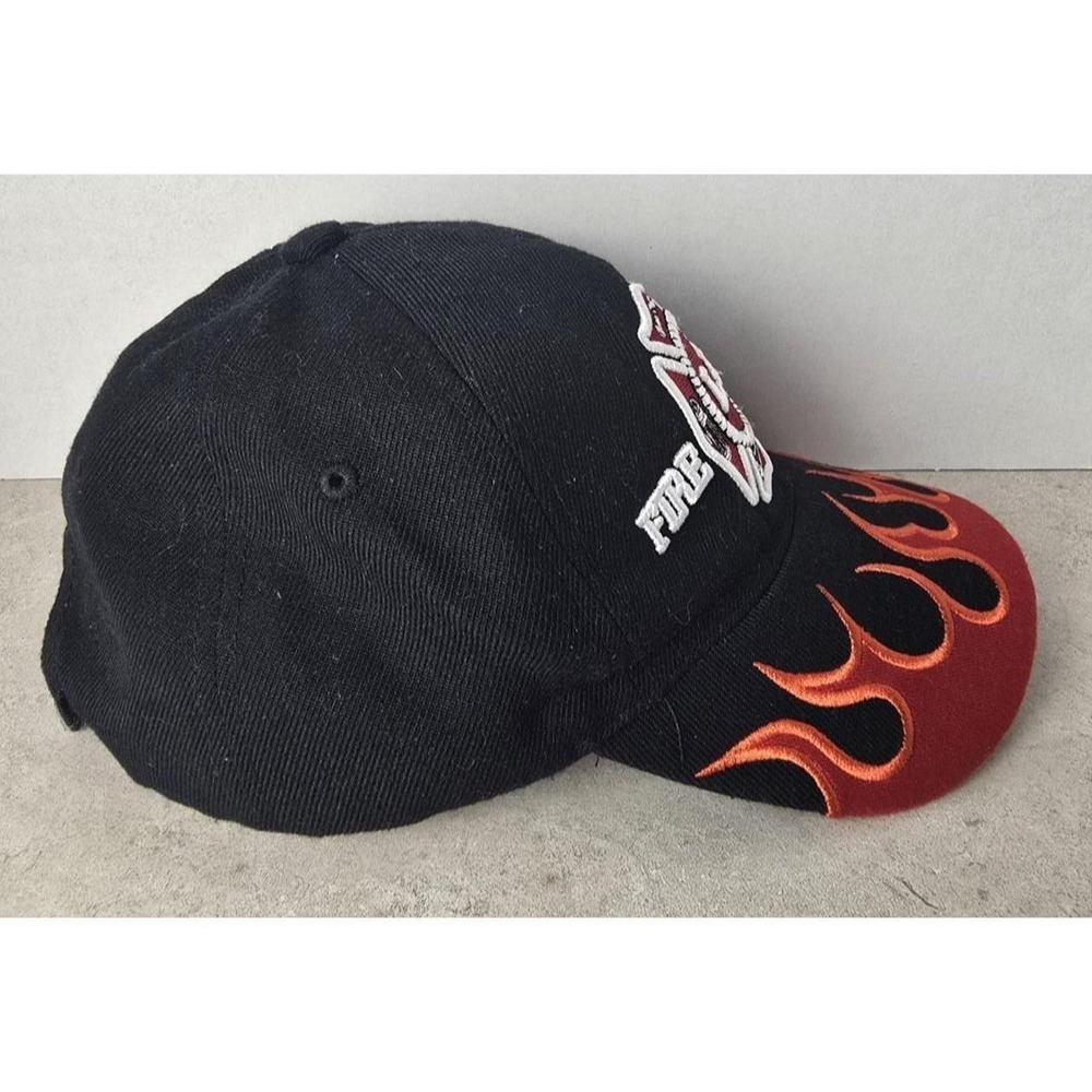 Chelona Hat Mens OS Black Las Vegas Fire Dept Flame Baseball Cap Biker Y2K - Picture 4 of 8
